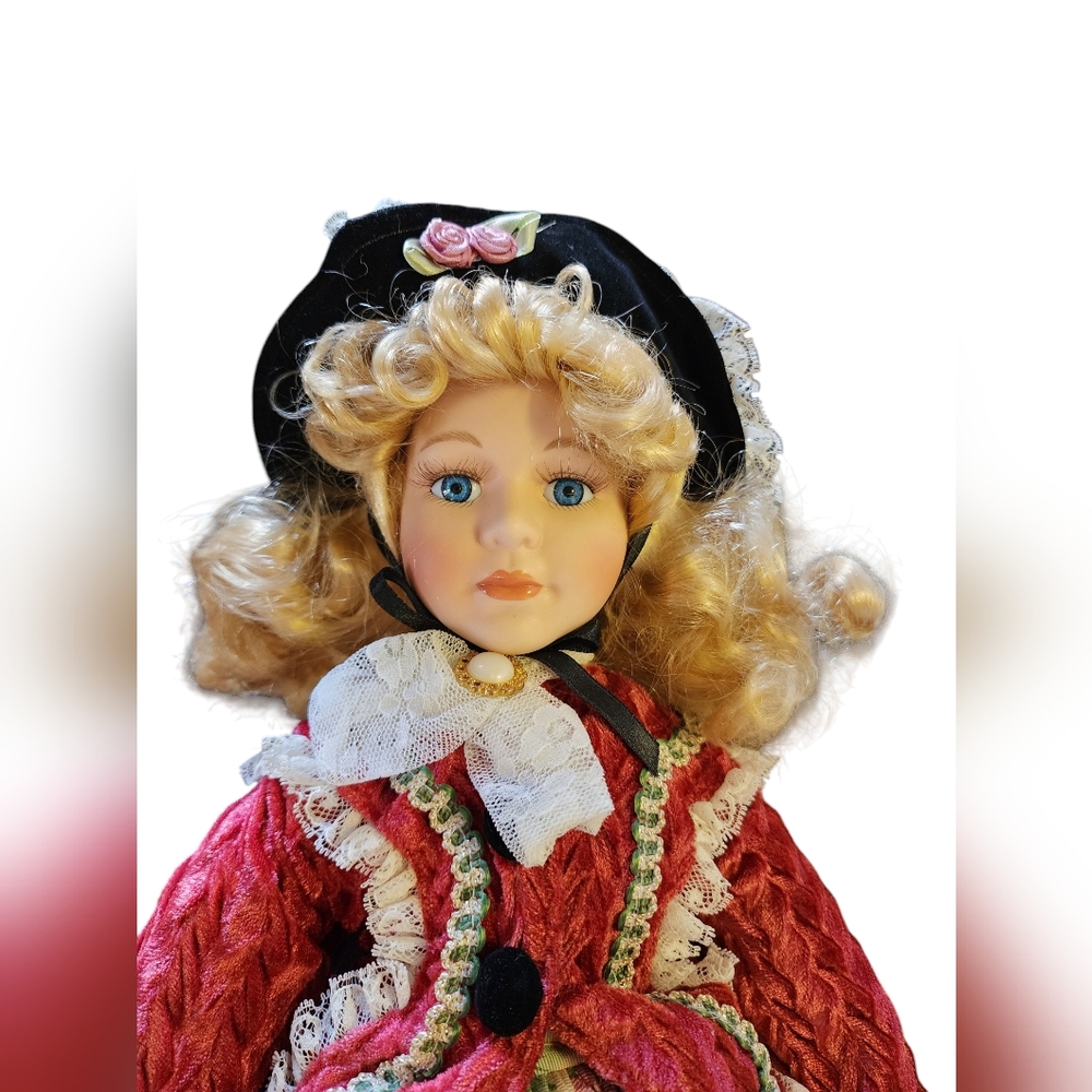 18.5" Vintage Victorian Style Porcelain Doll Curly Blonde Hair Eyelashes